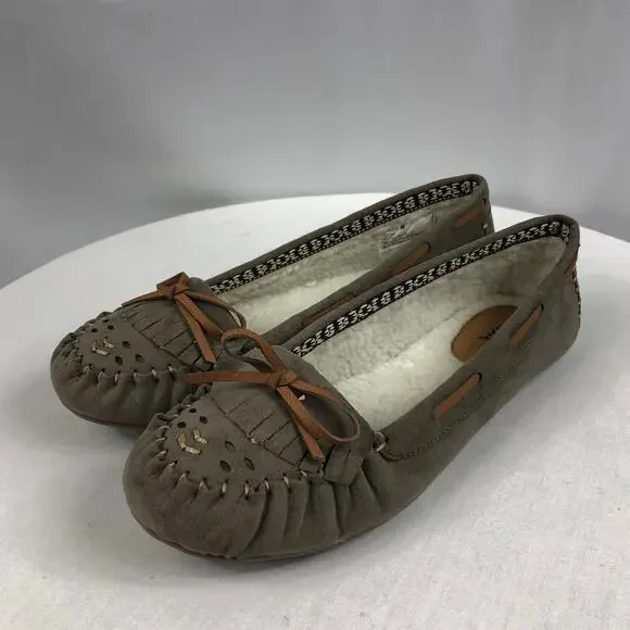 Girl Mia Women Sz 9M Blanche Taupe Leather Suede SlipOn Flats Loafers Moccasins - Picture 3 of 9